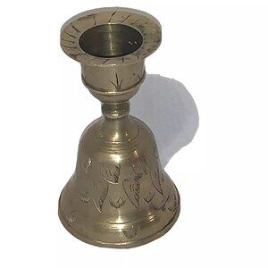 Etched Brass Bell And Candle Holder Combo 4 Made In India Decorative Vintage